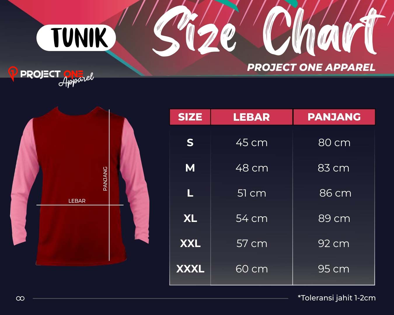 Size Chart Kaos Jersey Custom Printing Project One Apparel
